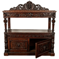 Antique Scottish Carved Oak Renaissance Revival Wine Server Buffet Sideboard