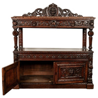 Antique Scottish Carved Oak Renaissance Revival Wine Server Buffet Sideboard