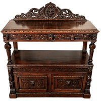 Antique Scottish Carved Oak Renaissance Revival Wine Server Buffet Sideboard