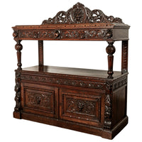 Antique Scottish Carved Oak Renaissance Revival Wine Server Buffet Sideboard