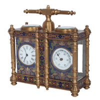 Antique French Brass & Champleve Combination Desk Carriage Clock Barometer 1900