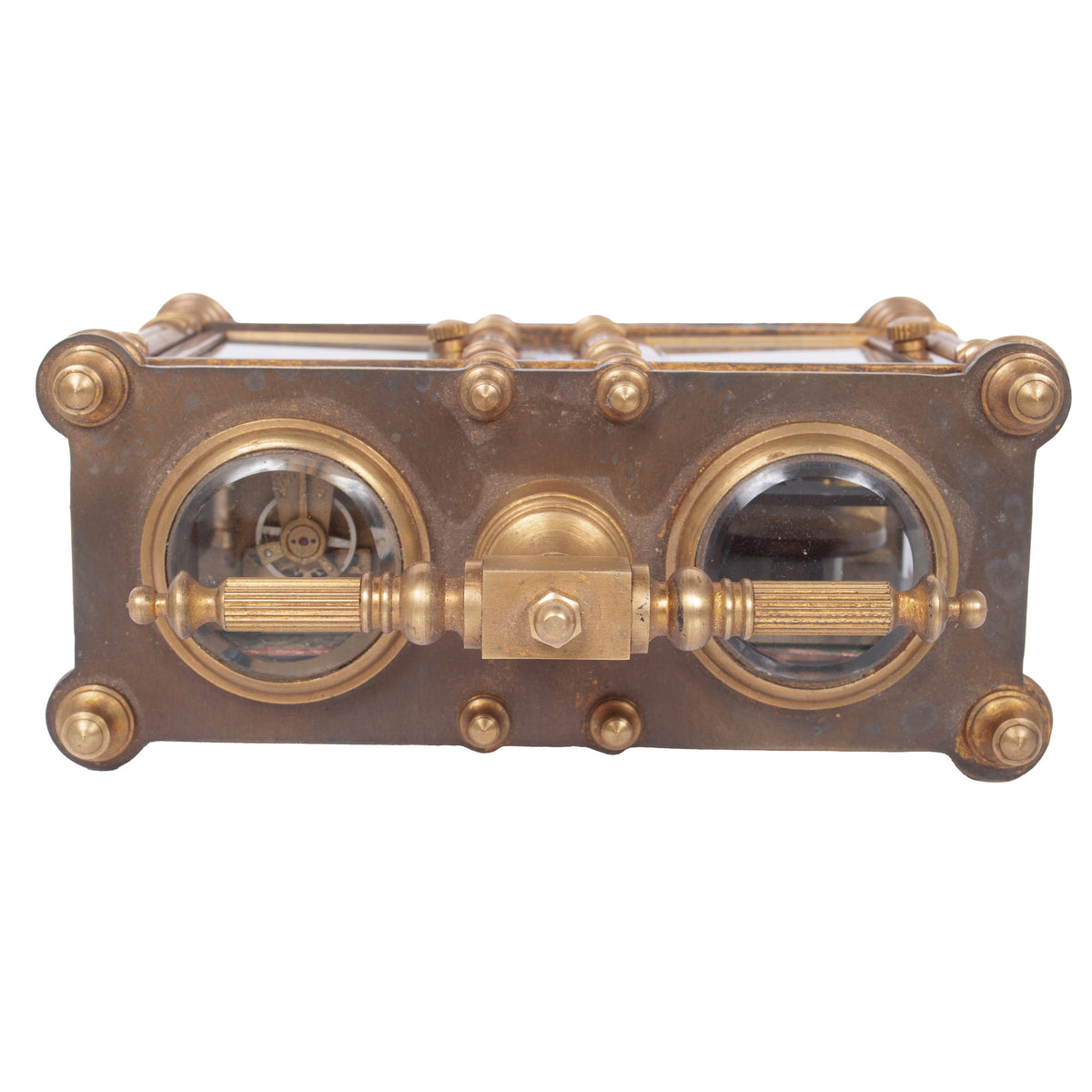 Antique French Brass & Champleve Combination Desk Carriage Clock Barometer 1900