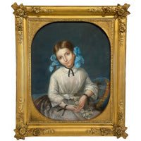 Antique 19th Century Swiss School Pastel Portrait Painting Beautiful Young Girl, Attributed to Albert Anker, Circa 1870