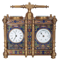 Antique French Brass & Champleve Combination Desk Carriage Clock Barometer 1900