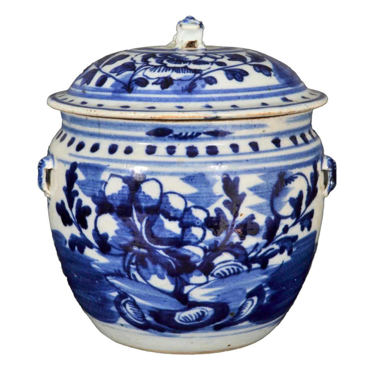 Antique Chinese Qing Dynasty Blue & White Lidded Bowl, Circa 1890