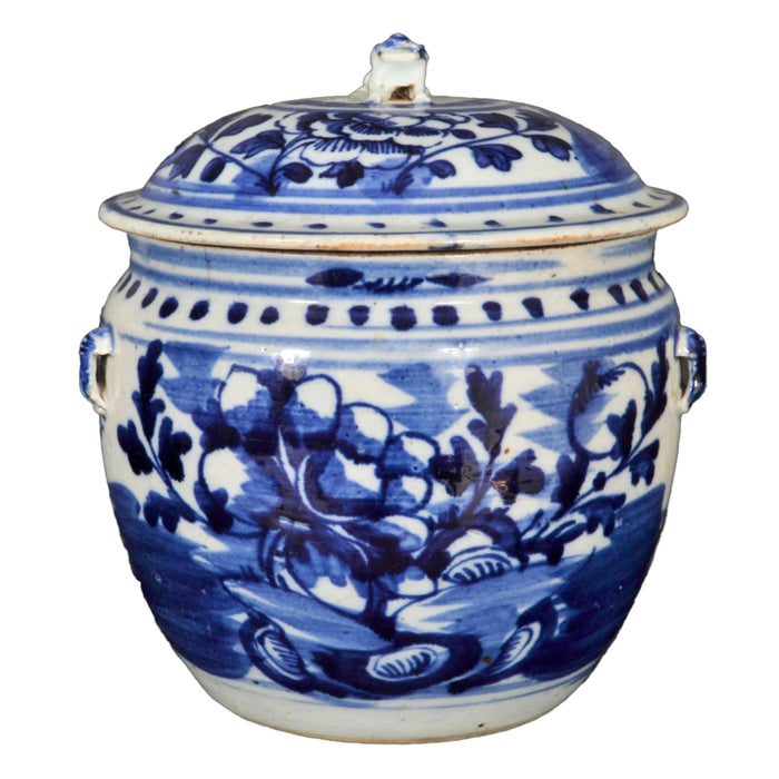 Antique Chinese Qing Dynasty Blue & White Lidded Bowl, Circa 1890