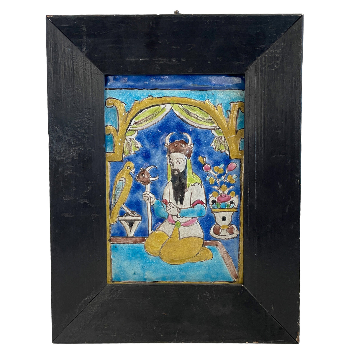 Antique 18th Century Persian Islamic Safavid Cuerda Seca Pottery Tile Rostam Circa 1700