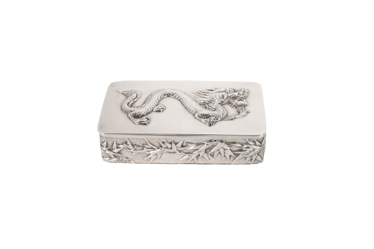 Antique Chinese Qing Dynasty Export Silver Gilt Dragon Snuff Box Wang Hing 1900