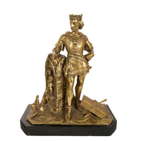 Antique French Gilt Bronze Statue Medieval King Louis VII Knight Templar 1880