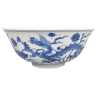 Antique 19th Century Chinese Qing Dynasty Imperial Blue and White Porcelain Bowl