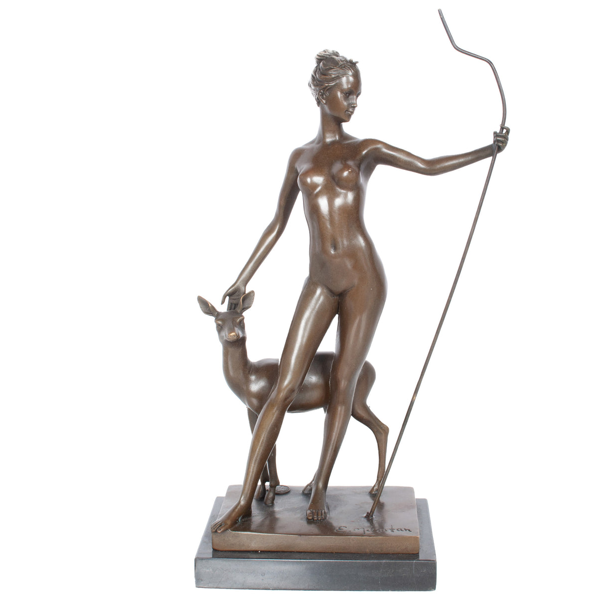 Antique American Art Deco Bronze Sculpture Statue of Diana French Foundry Stamp by Edward Francis McCartan Circa 1920