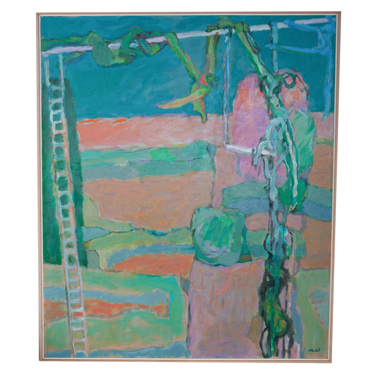 Large American NW Abstract Expressionist painting Circus "Wire Performance" by Fredrick Heidel, 1993