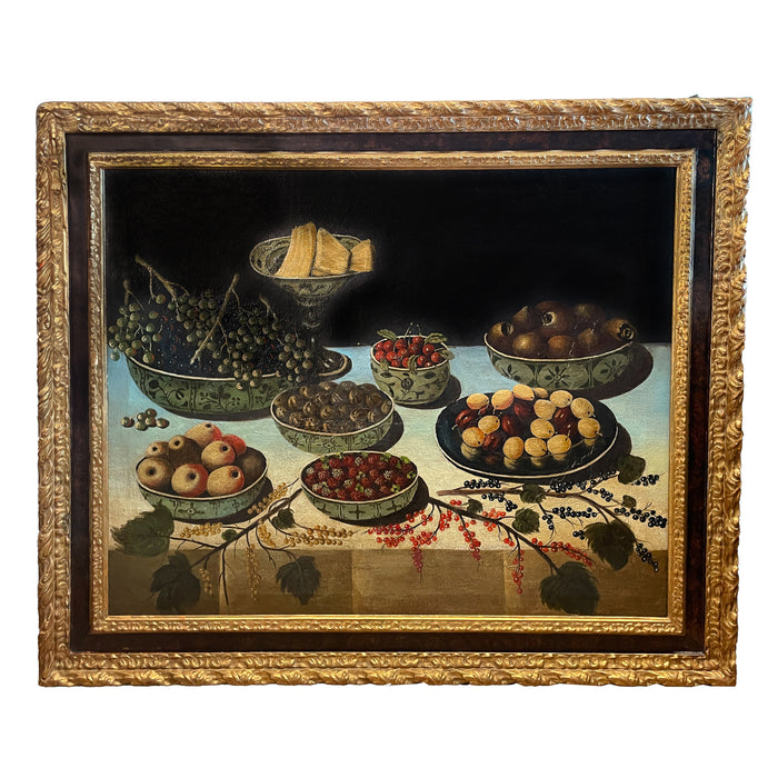 Large Antique Italian Baroque 18th Century Still Life Fruit Oil Canvas Painting attributed Carlo Magini 1780