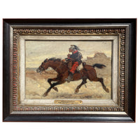 Antique French Oil Painting Army Cavarly Soldier Horse Military Despatch Bearer  by Wilfred Constant Beauquesne, 1883