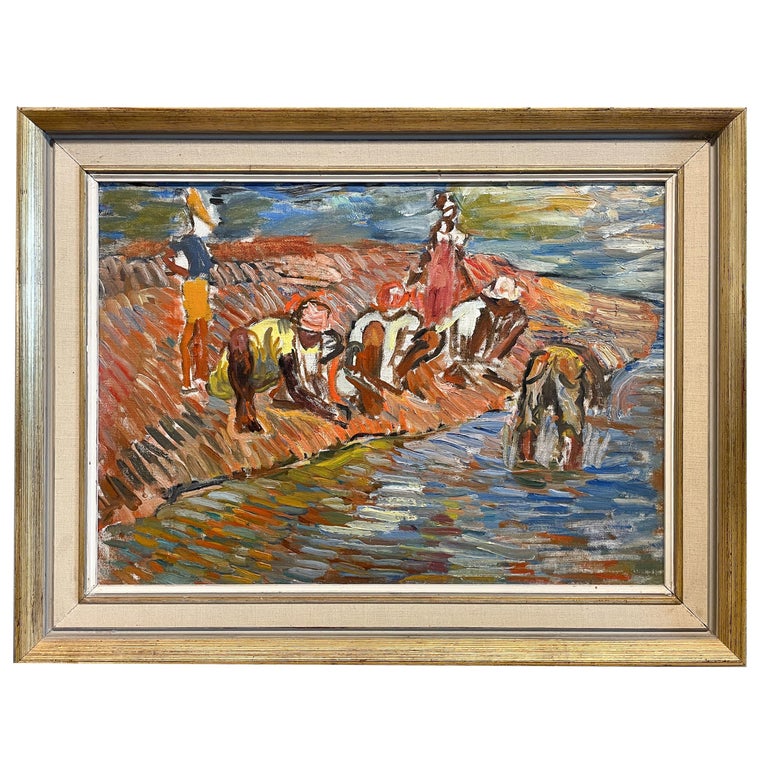WPA Impressionist Figurative Landscape Oil Painting Panel "Ocho Rios" Jamaica by Isabella Howland 1940