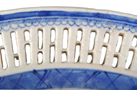 Antique Chinese Qing Dynasty Blue & White Reticulated Serving Bowl and Underplate, Circa 1800