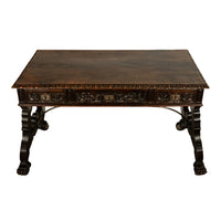 Antique Spanish Baroque Hand-Carved Walnut & Iron Trestle Desk & Chair 1860