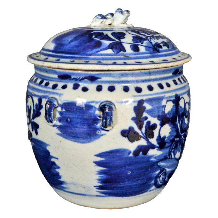 Antique Chinese Qing Dynasty Blue & White Lidded Bowl, Circa 1890
