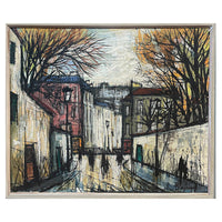Mid Century French Expressionist Oil on Canvas Paris Street Scene by Renée Bernard, Circa 1960 Signed Titled
