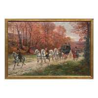 Antique French War Oil Painting Napoleon With His Army Generals Horse & Carriage by Raymond Desvarreux, 1906