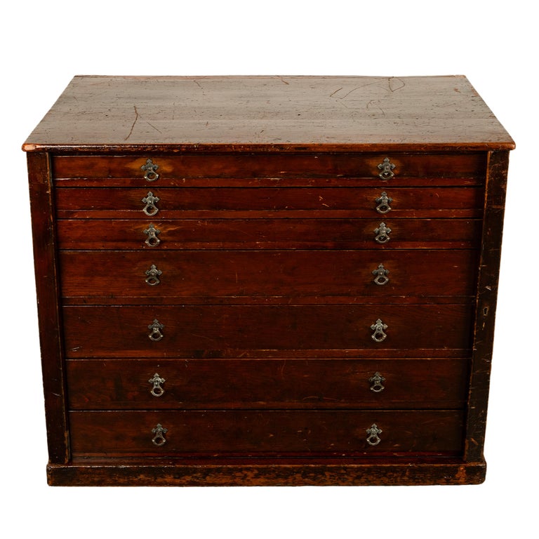 Antique Georgian Drawing Print Architect's Plan File 7 Drawer Chest Cabinet 1820