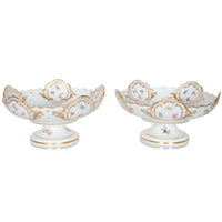 Pair Antique German Meissen Porcelain Openwork Compotes Footed Gilt Floral Bowls