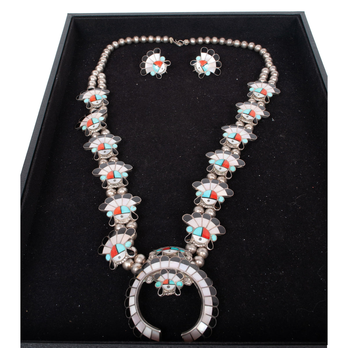 Zuni Pueblo Inlaid Silver Sunface Necklace Bracelet Ring by Burdian Eustace 1960