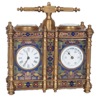 Antique French Brass & Champleve Combination Desk Carriage Clock Barometer 1900