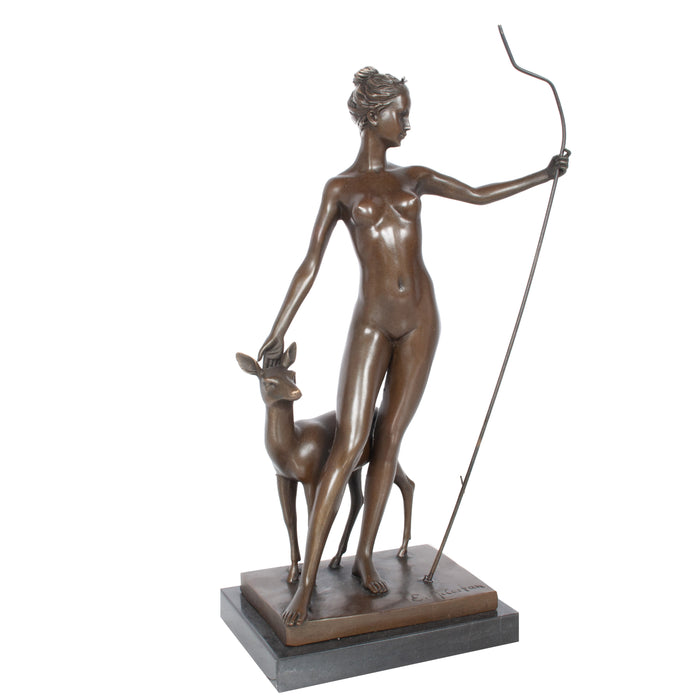 Antique American Art Deco Bronze Sculpture Statue of Diana French Foundry Stamp by Edward Francis McCartan Circa 1920