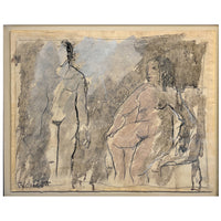 Two Female Nudes Expressionist Painting "Conversation"by African American Robert Colescott 1959 Smith Tower Gallery