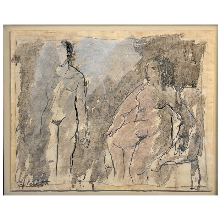 Two Female Nudes Expressionist Painting "Conversation"by African American Robert Colescott 1959 Smith Tower Gallery