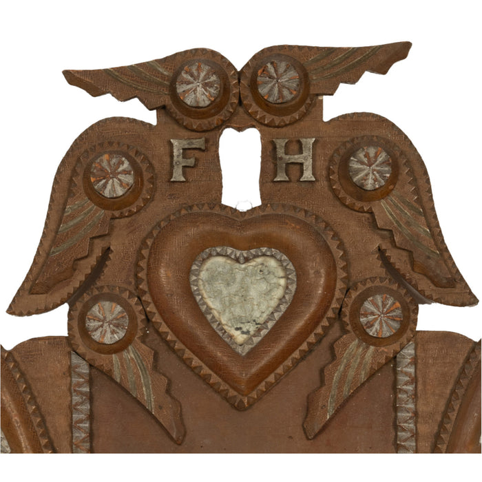 Antique American Tramp Art Wall Pocket Mirror by John Zadora Pennsylvania 1910