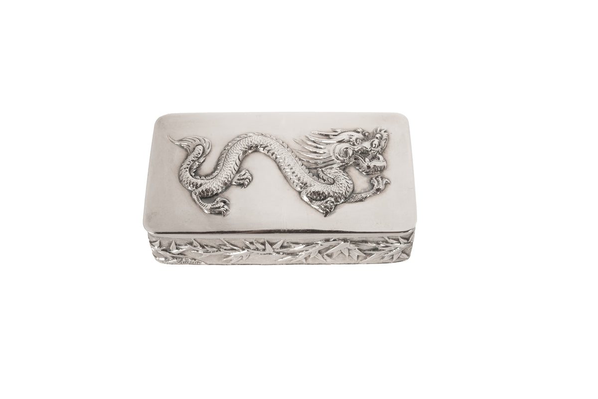 Antique Chinese Qing Dynasty Export Silver Gilt Dragon Snuff Box Wang Hing 1900