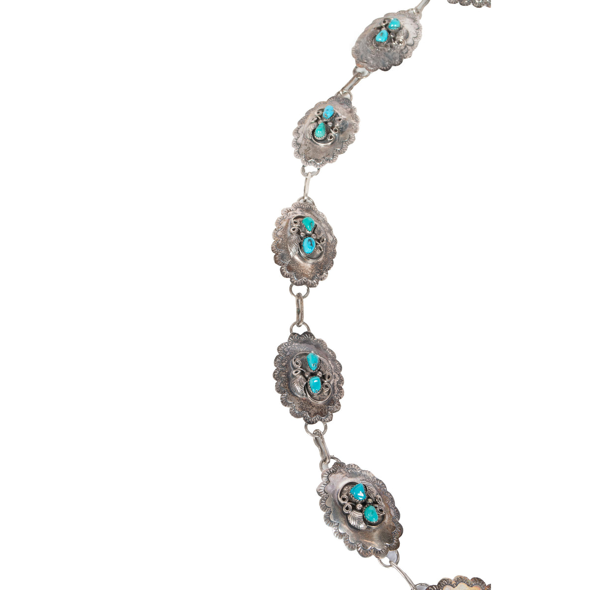 Vintage Native American Navajo Sterling Silver & Blue Turquoise Concho Belt 1950