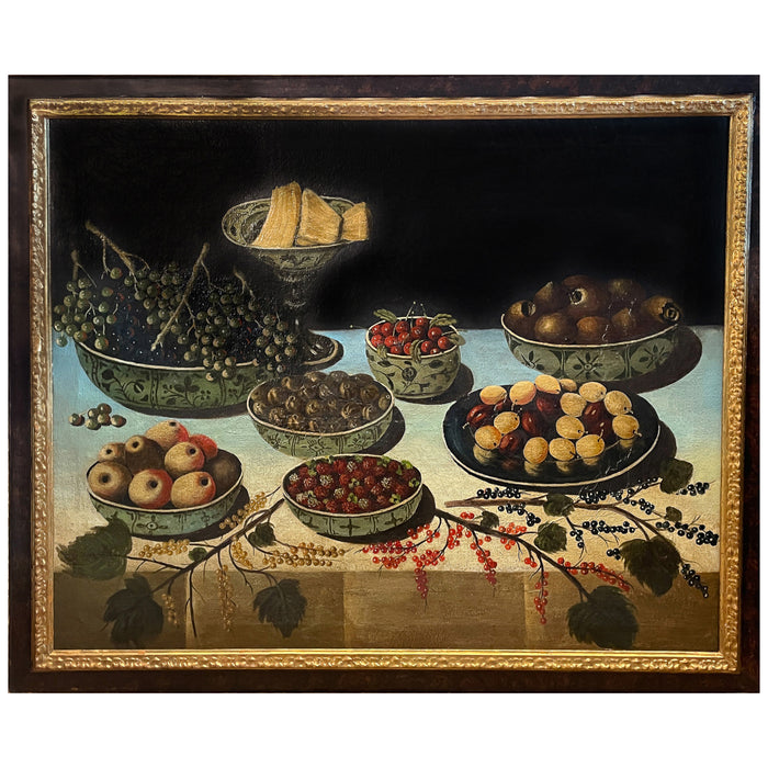 Large Antique Italian Baroque 18th Century Still Life Fruit Oil Canvas Painting attributed Carlo Magini 1780
