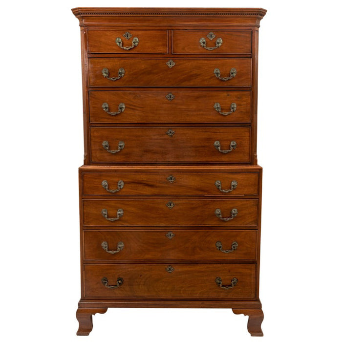 Antique 18th Century Georgian George III Mahogany Tallboy Chest on Chest, Circa 1760