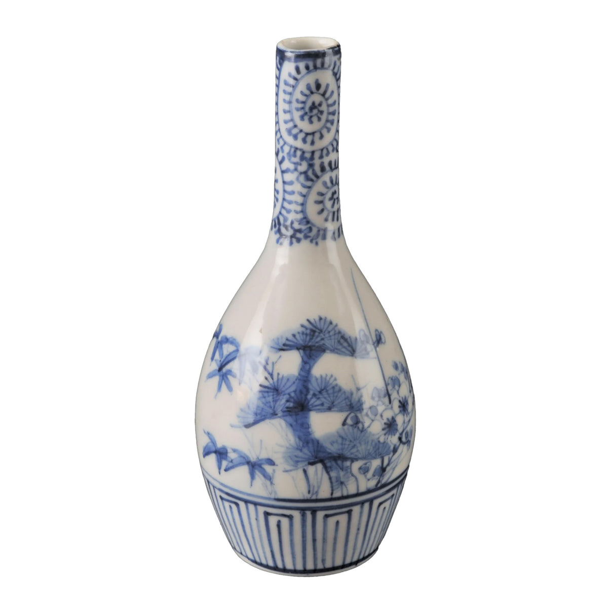 Antique Japanese Meiji Period Blue & White Bottle Shaped Vase, Circa 1890