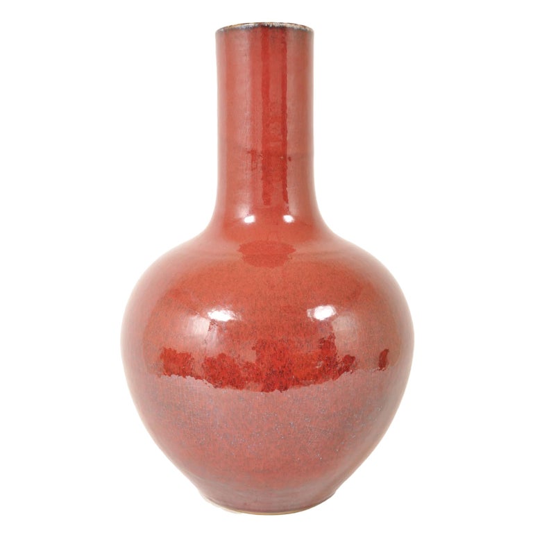 Monumental Antique Chinese Qing Dynasty Sang de Boeuf Flambé Porcelain Vase 1880