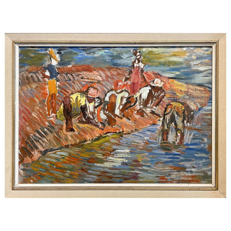 WPA Impressionist Figurative Landscape Oil Painting Panel "Ocho Rios" Jamaica by Isabella Howland 1940