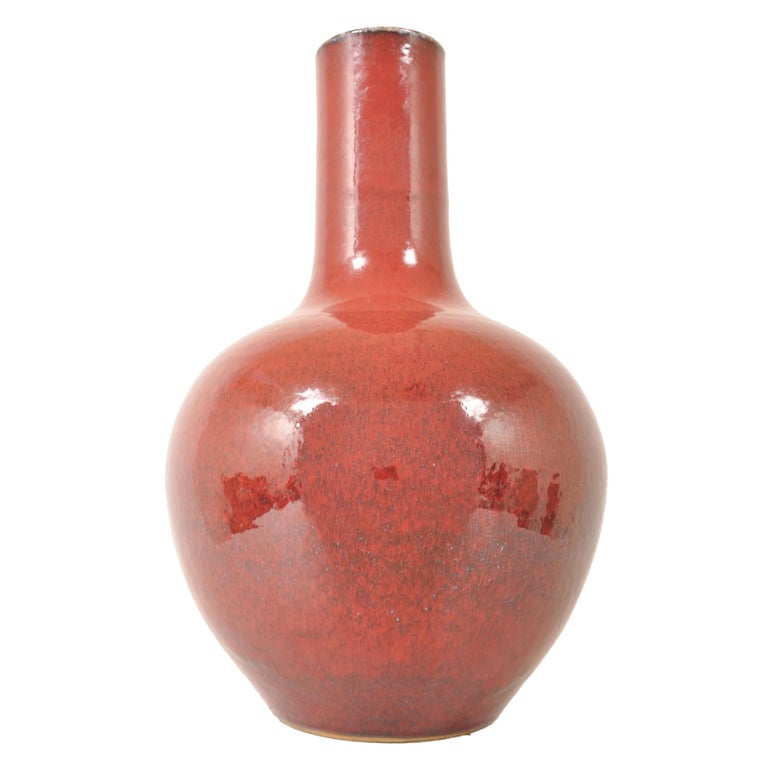 Monumental Antique Chinese Qing Dynasty Sang de Boeuf Flambé Porcelain Vase 1880