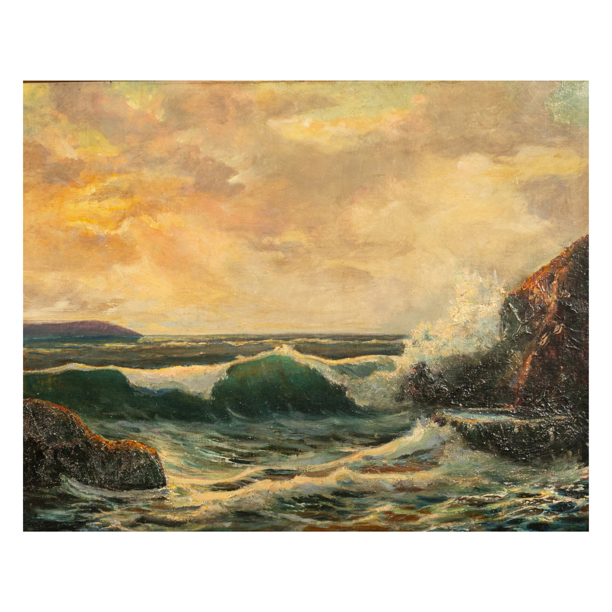 Antique American Marine Seascape Oil Painting Crashing Surf Atlantic Coast Maine Frederick Judd Waugh 1910