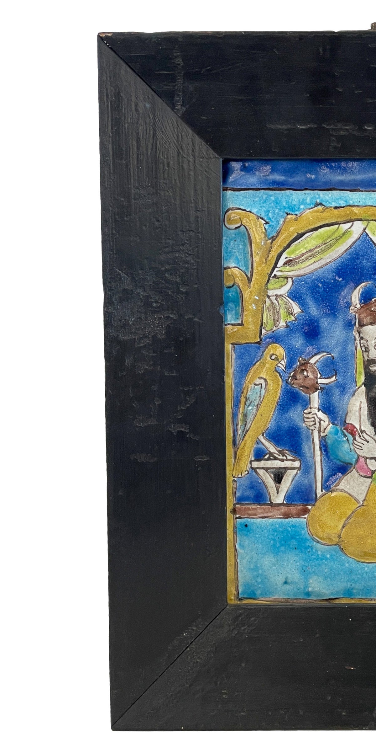 Antique 18th Century Persian Islamic Safavid Cuerda Seca Pottery Tile Rostam Circa 1700