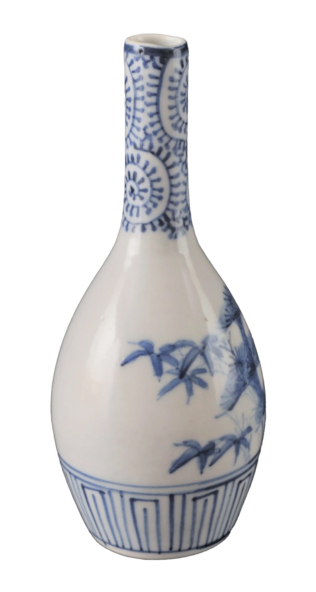 Antique Japanese Meiji Period Blue & White Bottle Shaped Vase, Circa 1890
