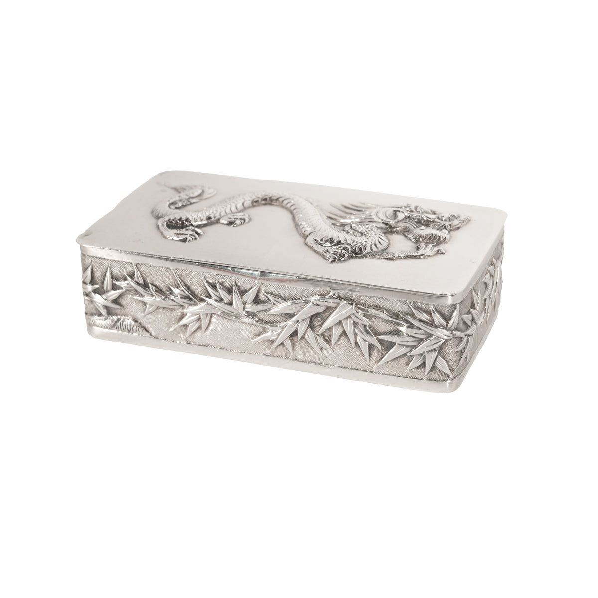 Antique Chinese Qing Dynasty Export Silver Gilt Dragon Snuff Box Wang Hing 1900