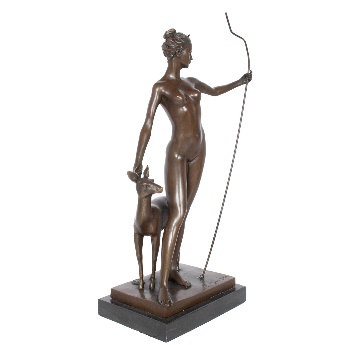 Antique American Art Deco Bronze Sculpture Statue of Diana French Foundry Stamp by Edward Francis McCartan Circa 1920