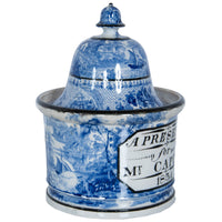 Antique Blue & White Pearlware Pottery Humidor "A Present for Mr. Capes 1834"