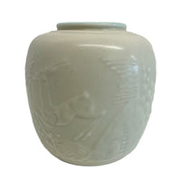 Antique American Art Deco Rookwood Pottery Cream Color Leaping Gazelle Vase 1934