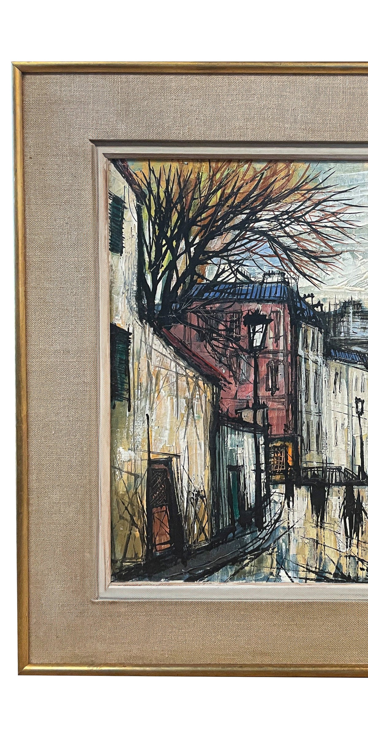Mid Century French Expressionist Oil on Canvas Paris Street Scene by Renée Bernard, Circa 1960 Signed Titled