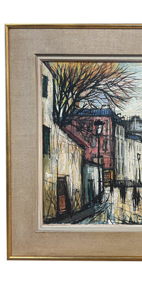 Mid Century French Expressionist Oil on Canvas Paris Street Scene by Renée Bernard, Circa 1960 Signed Titled