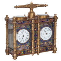 Antique French Brass & Champleve Combination Desk Carriage Clock Barometer 1900